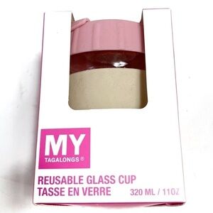 My Tagalongs pink reusable glass cup 11oz